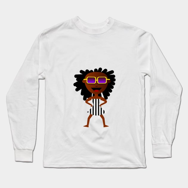 Cartoon funny african girl with sunglasses Long Sleeve T-Shirt by monika27